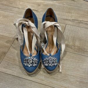 Elegant Blue Espadrille Heels with Crystal Embellishments